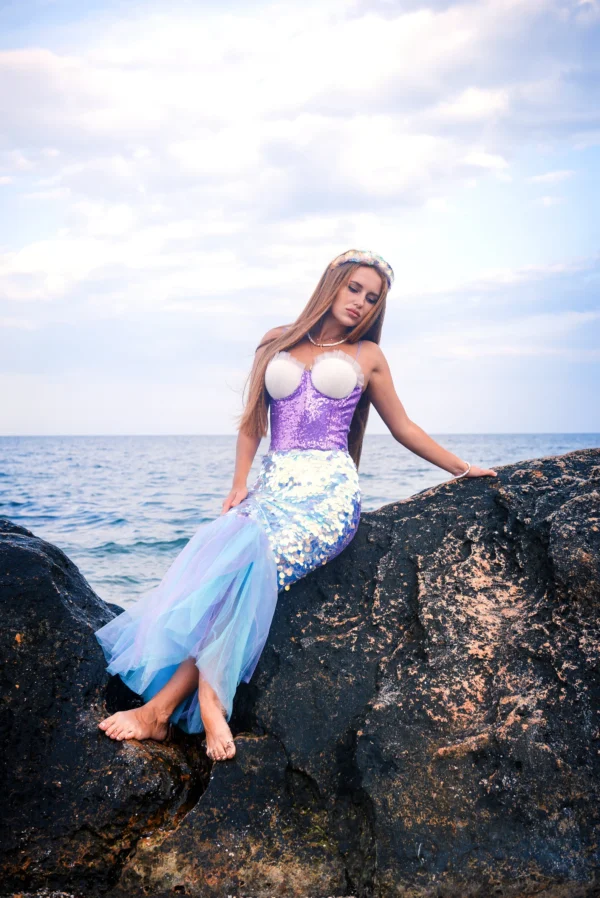 Mermaid Tail Costume Set for Adults and Teens-For Halloween, Cosplay and Themed Parties - Sparkling Fish Tail Skirt and Top - Image 5