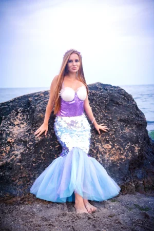 Mermaid Tail Costume Set for Adults and Teens-For Halloween, Cosplay and Themed Parties - Sparkling Fish Tail Skirt and Top