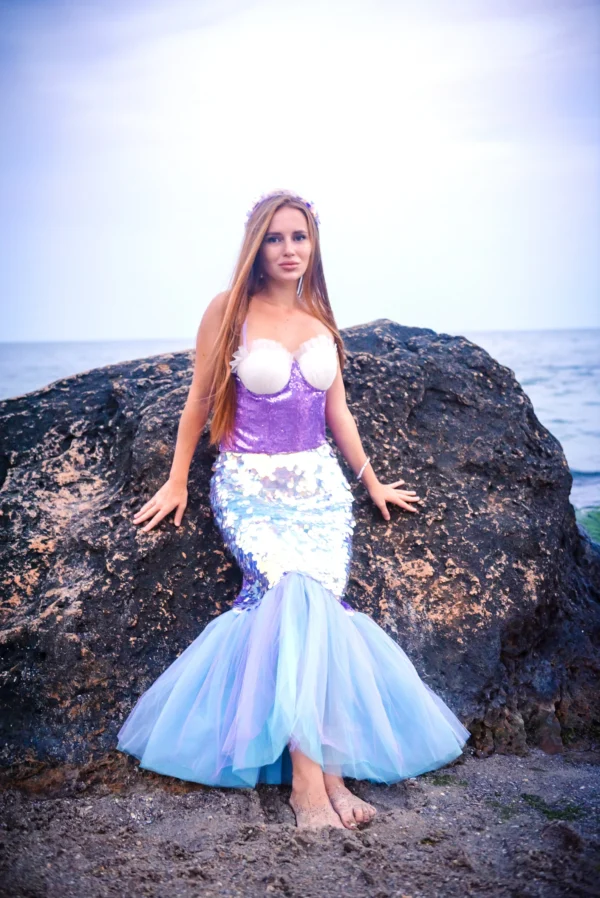 Mermaid Tail Costume Set for Adults and Teens-For Halloween, Cosplay and Themed Parties - Sparkling Fish Tail Skirt and Top