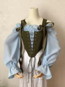 Reversible Botanical Floral beige overbust corset, green front lacing corset, Renaissance stays, Cosplay costume, Cottagecore corset bodice